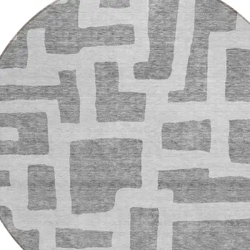8' Gray And Ivory Round Abstract Washable Indoor Outdoor Area Rug