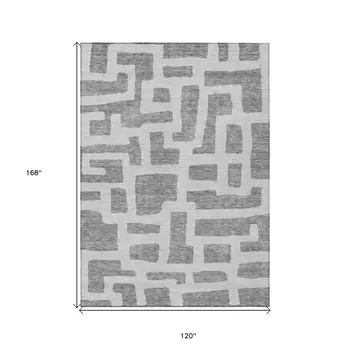 10' X 14' Gray And Ivory Abstract Washable Indoor Outdoor Area Rug