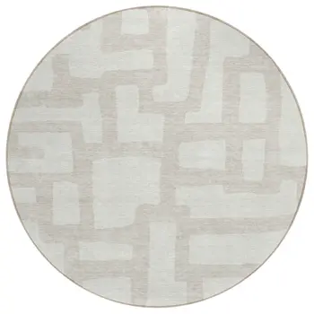 8' Ivory And Beige Round Abstract Washable Indoor Outdoor Area Rug
