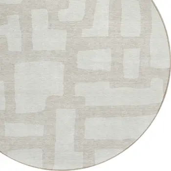 8' Ivory And Beige Round Abstract Washable Indoor Outdoor Area Rug