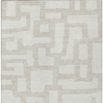 8' X 10' Ivory And Beige Abstract Washable Indoor Outdoor Area Rug