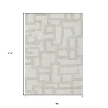 8' X 10' Ivory And Beige Abstract Washable Indoor Outdoor Area Rug