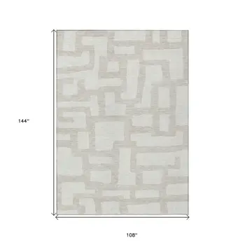9' X 12' Ivory And Beige Abstract Washable Indoor Outdoor Area Rug