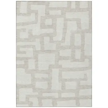 10' X 14' Ivory And Beige Abstract Washable Indoor Outdoor Area Rug