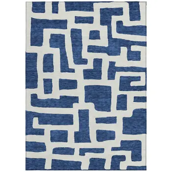 3' X 5' Navy Blue And Ivory Abstract Washable Indoor Outdoor Area Rug