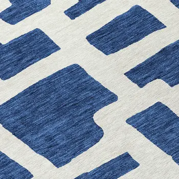 8' Navy Blue And Ivory Round Abstract Washable Indoor Outdoor Area Rug