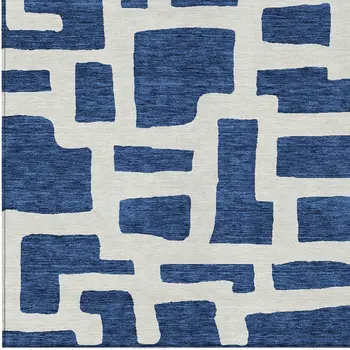 8' X 10' Navy Blue And Ivory Abstract Washable Indoor Outdoor Area Rug