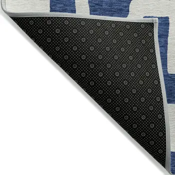8' X 10' Navy Blue And Ivory Abstract Washable Indoor Outdoor Area Rug