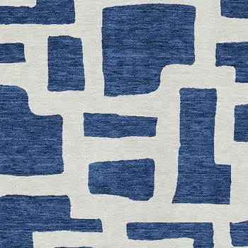 8' X 10' Navy Blue And Ivory Abstract Washable Indoor Outdoor Area Rug