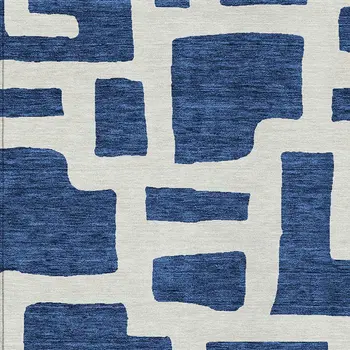 9' X 12' Navy Blue And Ivory Abstract Washable Indoor Outdoor Area Rug