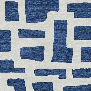 10' X 14' Navy Blue And Ivory Abstract Washable Indoor Outdoor Area Rug