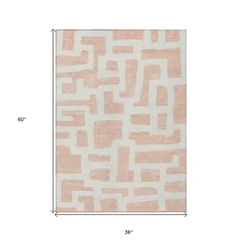 3' X 5' Peach And Gray Abstract Washable Indoor Outdoor Area Rug