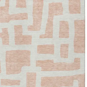 3' X 5' Peach And Gray Abstract Washable Indoor Outdoor Area Rug