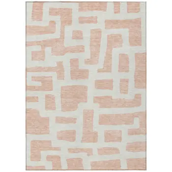 5' X 8' Peach And Gray Abstract Washable Indoor Outdoor Area Rug