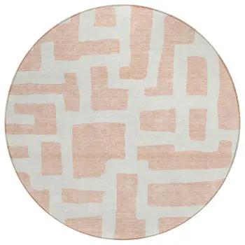 8' Peach And Gray Round Abstract Washable Indoor Outdoor Area Rug