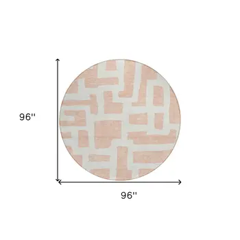 8' Peach And Gray Round Abstract Washable Indoor Outdoor Area Rug