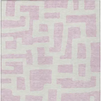 3' X 5' Pink And Ivory Abstract Washable Indoor Outdoor Area Rug