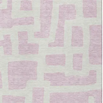 3' X 5' Pink And Ivory Abstract Washable Indoor Outdoor Area Rug