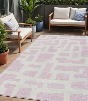 5' X 8' Pink And Ivory Abstract Washable Indoor Outdoor Area Rug