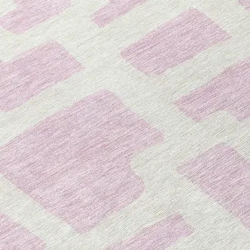 8' Pink And Ivory Round Abstract Washable Indoor Outdoor Area Rug