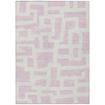 8' X 10' Pink And Ivory Abstract Washable Indoor Outdoor Area Rug