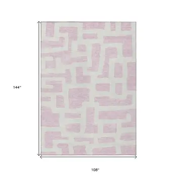 9' X 12' Pink And Ivory Abstract Washable Indoor Outdoor Area Rug