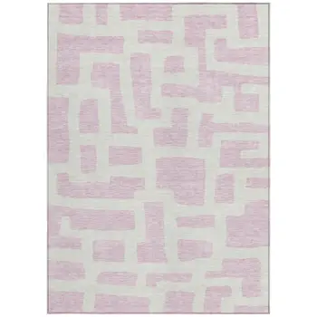 10' X 14' Pink And Ivory Abstract Washable Indoor Outdoor Area Rug