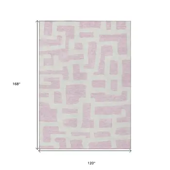 10' X 14' Pink And Ivory Abstract Washable Indoor Outdoor Area Rug