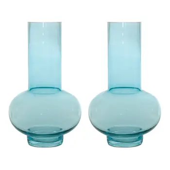 Set of Two Blue Round Glass Table Vase