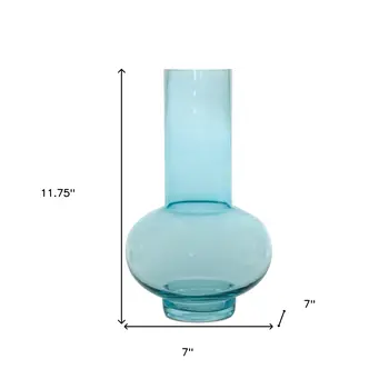 Set of Two Blue Round Glass Table Vase