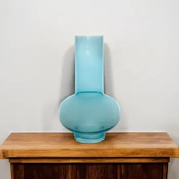 Set of Two Blue Round Glass Table Vase