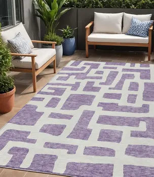 5' X 8' Purple And Ivory Abstract Washable Indoor Outdoor Area Rug