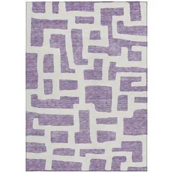 5' X 8' Purple And Ivory Abstract Washable Indoor Outdoor Area Rug