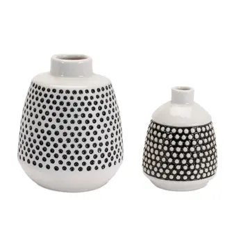 Set of Four Black And White Round Ceramic Table Vase