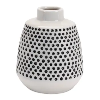 Set of Four Black And White Round Ceramic Table Vase