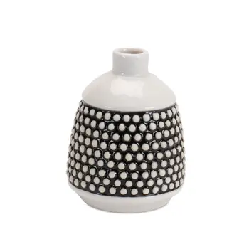 Set of Four Black And White Round Ceramic Table Vase