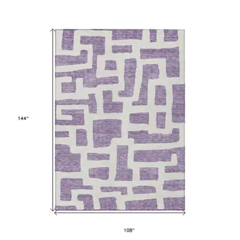 9' X 12' Purple And Ivory Abstract Washable Indoor Outdoor Area Rug