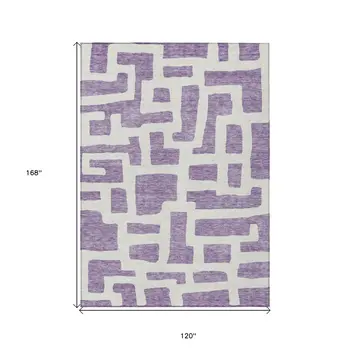 10' X 14' Purple And Ivory Abstract Washable Indoor Outdoor Area Rug
