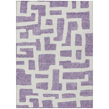 10' X 14' Purple And Ivory Abstract Washable Indoor Outdoor Area Rug