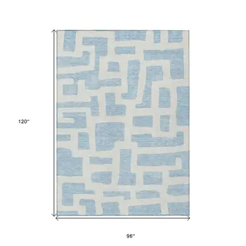 8' X 10' Sky Blue And Ivory Abstract Washable Indoor Outdoor Area Rug