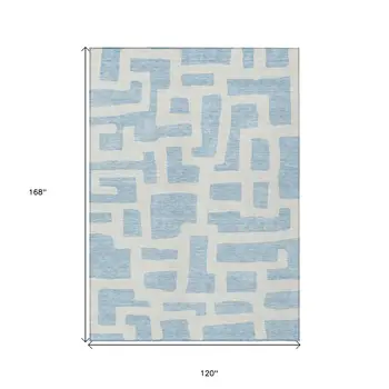 10' X 14' Sky Blue And Ivory Abstract Washable Indoor Outdoor Area Rug