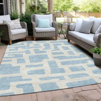 10' X 14' Sky Blue And Ivory Abstract Washable Indoor Outdoor Area Rug