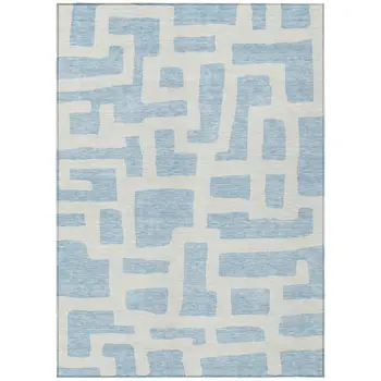 10' X 14' Sky Blue And Ivory Abstract Washable Indoor Outdoor Area Rug