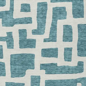 3' X 5' Teal Blue And Ivory Abstract Washable Indoor Outdoor Area Rug