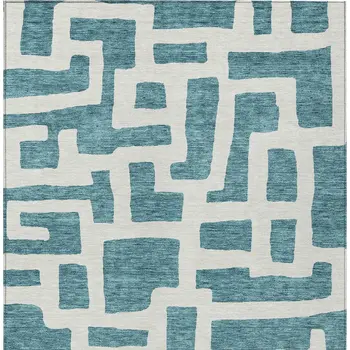 8' X 10' Teal Blue And Ivory Abstract Washable Indoor Outdoor Area Rug