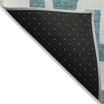 8' X 10' Teal Blue And Ivory Abstract Washable Indoor Outdoor Area Rug