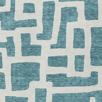 8' X 10' Teal Blue And Ivory Abstract Washable Indoor Outdoor Area Rug
