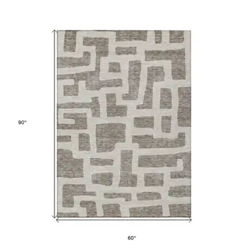 5' X 8' Taupe And Gray Abstract Washable Indoor Outdoor Area Rug