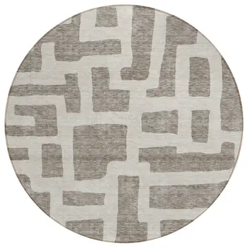 8' Taupe And Gray Round Abstract Washable Indoor Outdoor Area Rug