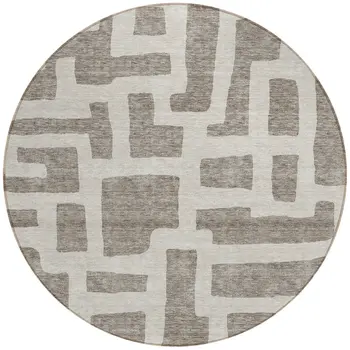 8' Taupe And Gray Round Abstract Washable Indoor Outdoor Area Rug